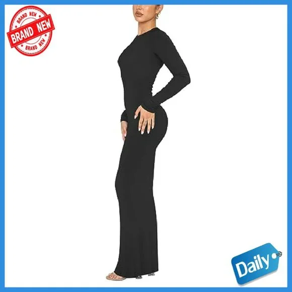 Long Sleeve Ribbed Maxi Dress Formal Bodycon Figure Flattering
